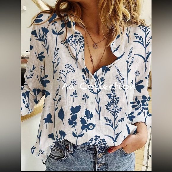 Boho Floral Print Button Down Up Shirt Top Blouse Pink - Picture 3 of 6